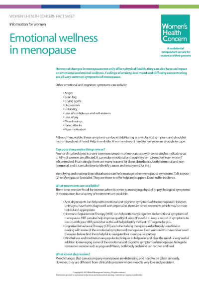 Download Emotional wellness in menopause factsheet