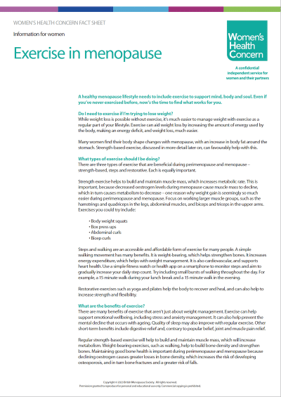 Download Exercise in menopause factsheet