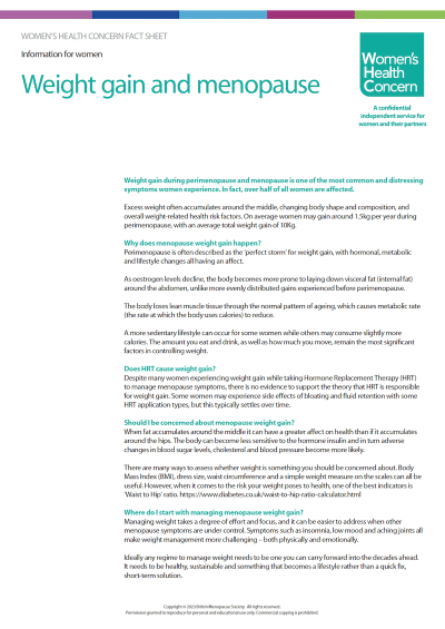Download Weight gain and menopause factsheet